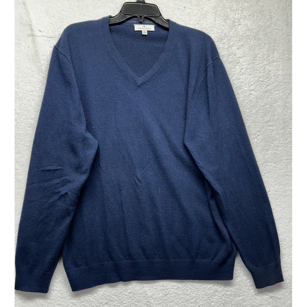Toscano Firenze Mens Size XL Blue Long Sleeve V Neck Cashmere Pullover Sweater